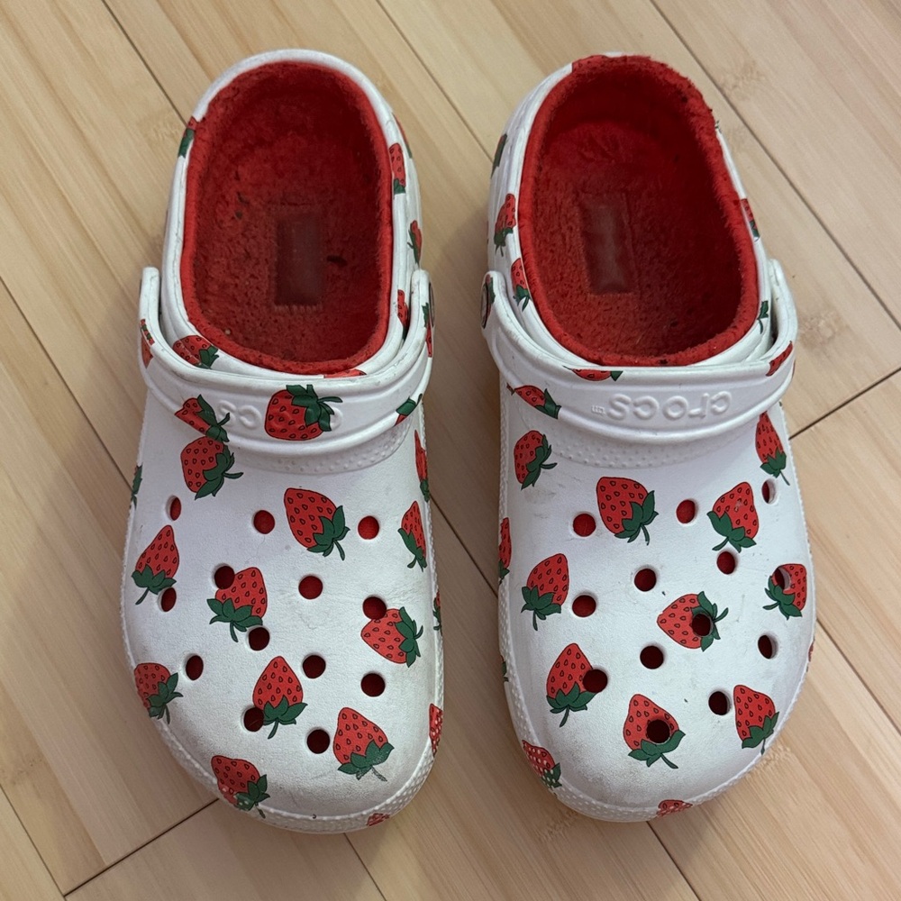 CROCS White Clog with Red Strawberry Print